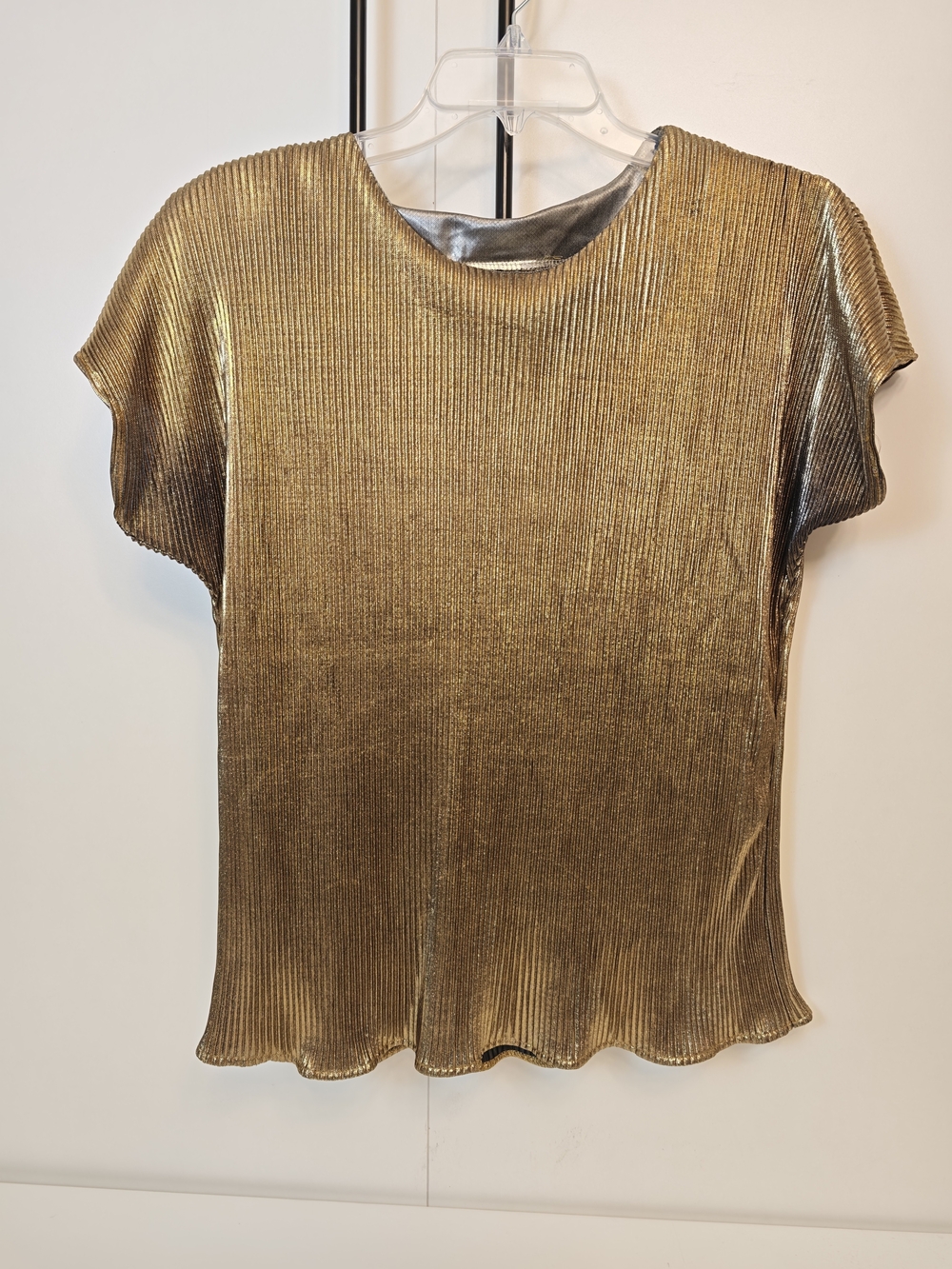 Trimmings Gold Metallic Ribbed Short Sleeve Vintage Top Shoulder Pads Large